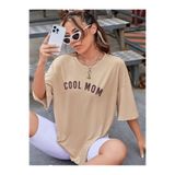 MARECASH Kadın Bej Cool Mom (KAHVERENGI BASKILI) Hamile Tişört %100 Pamuk