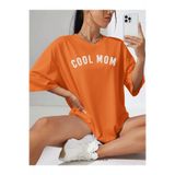 MARECASH Kadın Pembe Cool Mom (BEYAZ BASKILI) Hamile Tişört %100 Pamuk