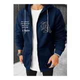 MARECASH Lacivert Erkek Hırka Los Angeles Baskılı Bol Kesim Bağcıklı Kapşonlu Polar Sweatshirt