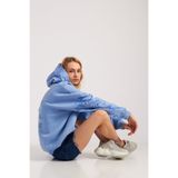 MARECASH Mavi Kadın Melek Baskılı Oversize Kapüşonlu Kalın 3 Iplik Kumaş Kışlık Sweatshirt Hoodie Sweatshirt