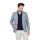 Maregas Erkek Açık Lacivert-Gri Pamuklu Ekose Slim Fit Mono Yaka Spor Blazer Ceket Açık Lacivert-Gri 58