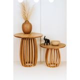 Maren Aydınlatma Lighting & Accessories Palermo Duo Yuvarlak Modern Rustik Klasik Iskandinav Retro Vintage Dekoratif Ahşap Çıtalı Yan Orta Mantar 2li Ikili 2'li Sehpa - NATUREL