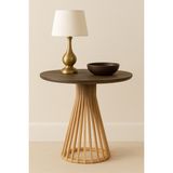 Maren Aydınlatma Lighting & Accessories Palermo Yuvarlak Modern Klasik Rustik Retro Vintage Naturel Dekoratif Ahşap Çıtalı Eskitme Iskandinav Yan Orta Mantar Sehpa - naturel ahşap