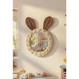 Marena Home Bambu Tavşan Kulaklı Çocuk Odası Duvar Aynası, 22 cm – El Yapımı Bebek Odası Doğal Rattan Dekor