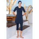 Maresiva Walt Likralı Kısa Kollu Battal Tesettür Mayo 2606-P - Koyu Lacivert - 6XL