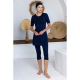 Maresiva Walt Likralı Kısa Kollu Battal Tesettür Mayo 2606-P - Siyah - 3XL