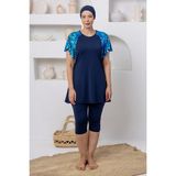 Maresiva Waveney Likralı Kısa Kollu Battal Tesettür Mayo 2806 - Koyu Lacivert - 4XL