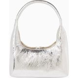 Marge Sherwood Mini Hobo Omuz Çantası, Gümüş Renkli Kırışık Deri ile Zarif Günlük Stil