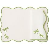 Mariaida Home Damselfly Beyaz Yeşil Anti-Stain Keten Amerikan Servisi ve Peçete Seti - Standart