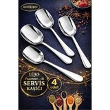 Maridet Gümüş Servis Kaşığı Seti Büyük Boy Paslanmaz Çelik Kaşık Salata Yemek Mutfak Kaşığı | 4 Adet