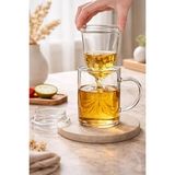 Maridet Süzgeçli Cam Kupa Bardak Çift Cidarlı Isı Yalıtımlı Bambu Kapaklı Bitki Çayı Fincanı Seti - 1 Adet - 600 ml
