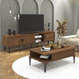Marin Tv Ünitesi 180 Cm - Orta Sehpa Seti Çizgi Desenli Set Ceviz