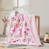 Marina Decoration Tersinir Zengin Baskılı Dokuma Kabarık Peluş Yumuşak Sıcak Flanel Polar Sherpa Çocuk Çocuk Battaniyesi, 76 x 106 cm Kahverengi Yeşil Pembe Renk Zürafa ve Pembe Taban Desenli Maymun