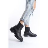Marina Rosse Kadın Marta Lastikli Su Geçirmez Bot Siyah Cilt Dış Materyal Düz Topuklu Model No: MRN.ROSSE.35