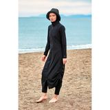 Marina Tam Kapalı Tesettür Mayo Yazlık Polyester Desenli Kadın M2415 Siyah Renk - Renkli - XS