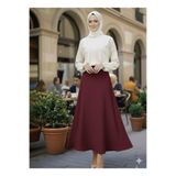 Marina Trend Bordo Yüksek Bel Kloş Uzun Etek Kadın A Kesim Basic Trend Etek Şık Rahat Günlük Kombinler
