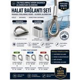 Marinox 316 Paslanmaz Krom Radanza + Alüminyum Klemens Halat Bağlantı Seti (2 mm / 3 mm / 4 Mm) - 3MM