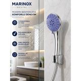 Marinox Kristal 5 Fonksiyonlu El Duşu Seti 150 cm Spiral Hortumlu Krom Duş Askılı Duş Başlığı Takımı - Azur Mavi