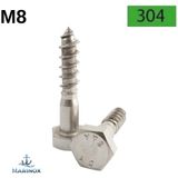 Marinox M8 A2 304 Paslanmaz Trifon DIN571 6k Ağaç Vidası – Marin Kullanıma Uygun - 20 Adet - 8X100