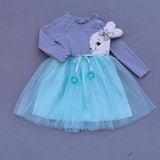 Mariposa Secret 5-6-7 Yaş Pelüş Tavşan Desenli Kurdela Kuşaklı Astarlı Kız Çocuk Tütü Elbise Turkuaz Mari - 6 Yaş