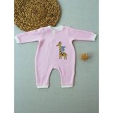 Mariposa Secret 6-9 12-18 18-24 24-36 Ay Animal Nakışlı Bal Peteği Kumaş Es Fermuarlı Kız Bebek Tulumu Pembe