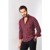 Marisso Erkek Kare Desenli Uzun Kol %100 Pamuk Gömlek 1502 Bordo