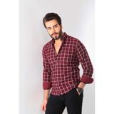 Marisso Erkek Kare Desenli Uzun Kol Pamuk Gömlek 1502 Bordo - XL