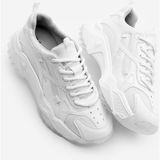 Marjin Kadın Bağcıklı Spor Ayakkabı Pizen Beyaz Sneaker Kalın Taban Termo Malzemeden Üretildi