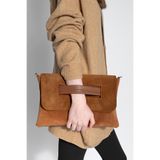 Marjin Kadın Clutch Portföy Çarpaz Askılı El ve Omuz Çantası Sonira Taba Süet