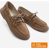 Marjin Kadın Deri Bağlamalı Loafer Günlük Ayakkabı Enita - Camel Süet