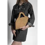 Marjin Kadın El Örgüsü Fermuarsız Kalıp Clutch & Portföy El Çantası Poger Bej Hasır