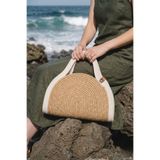 Marjin Kadın El Örgüsü Fermuarsız Kalıp Clutch & Portföy El Çantası Poger Ekru Hasır