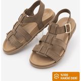 Marjin Kadın Hakiki Deri Bilekten Bantlı Şeritli Günlük Sandalet Sovena Camel Süet
