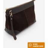 Marjin Kadın Hakiki Deri Clutch Portföy El Çantası Endoz Kahve Süet - Kahverengi Süet