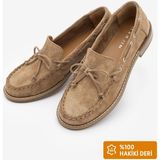 Marjin Kadın Hakiki Deri Dikiş Detaylı Fiyonklu Vardola Loafer Günlük Ayakkabı Savron Camel Süet