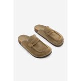 Marjin Kadın Hakiki Deri Eva Taban Önü Kapalı Sabo Olive Süet Olive Günlük Terlik Solevu Toprak Süet