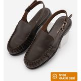Marjin Kadın Hakiki Deri Önü Kapalı Arkası Atkılı Büzgülü Loafer Günlük Sandalet Barseli Kahve