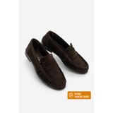 Marjin Kadın Hakiki Deri Oval Burun Makosen Dikişli Büzgülü Loafer Günlük Ayakkabı Lefora Kahve Süet