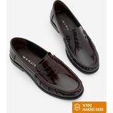 Marjin Kadın Hakiki Deri Oval Burun Makosen Dikişli Büzgülü Loafer Günlük Ayakkabı Ozena Bordo Rugan