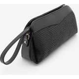 Marjin Kadın Iç Cepli Hasır Görünümlü Clutch & Portföy El ve Omuz Çantası Amarte Siyah