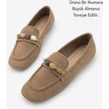 Marjin Kadın Küt Burun Taşlı Loafer Günlük Ayakkabı Arite Camel Süet