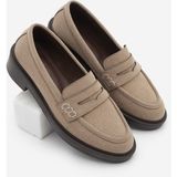 Marjin Kadın Loafer Günlük Klasik Ayakkabı Casual Makosen Fonle Bej Süet