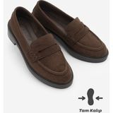 Marjin Kadın Loafer Günlük Klasik Ayakkabı Casual Makosen Fonle Kahve Süet - Kahverengi Süet