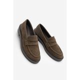 Marjin Kadın Loafer Günlük Klasik Ayakkabı Casual Makosen Fonle Kahve Süet