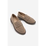 Marjin Kadın Loafer Günlük Klasik Ayakkabı Casual Makosen Fonle Koyu Vizon Süet