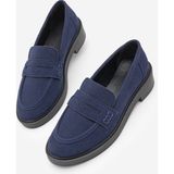 Marjin Kadın Loafer Günlük Klasik Ayakkabı Casual Makosen Fonle Lacivert Süet