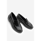 Marjin Kadın Loafer Günlük Klasik Ayakkabı Casual Makosen Fonle Siyah Croco