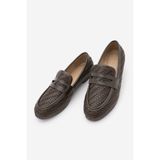 Marjin Kadın Loafer Makosen Örgü Desen Günlük Ayakkabı Karnel Kahve