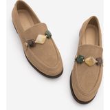 Marjin Kadın Loafer Makosen Taşlı Klasik Günlük Ayakkabı Meniva Camel Süet