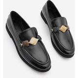 Marjin Kadın Loafer Makosen Taşlı Klasik Günlük Ayakkabı Meniva Siyah